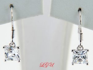 Sterling Silver 5MM CZ Princess Cut Fish Hook Earrings