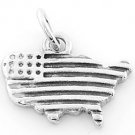 STERLING SILVER USA MAP WITH STARS AND STRIPES CHARM/PENDANT