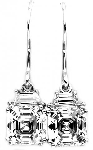 STERLING SILVER DANGLING CZ ASSCHER CUT EARRINGS