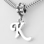 STERLING SILVER DANGLING FANCY LETTER K EUROPEAN BEAD