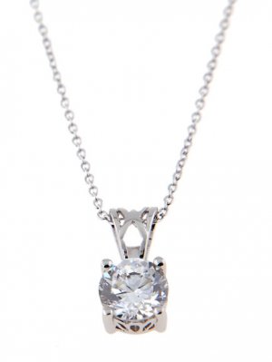 STERLING SILVER CZ ROUND SOLITAIRE PRONG BASKET SET NECKLACE