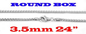 STERLING SILVER 3.5mm ITALIAN ROUND BOX CHAIN 24" NECKLACE