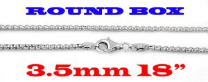 STERLING  SILVER 3.5mm ITALIAN ROUND BOX CHAIN 18" NECKLACE