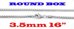 STERLING SILVER 3.5mm ITALIAN ROUND BOX CHAIN 16" NECKLACE