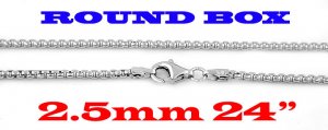 STERLING SILVER 2.5mm ITALIAN ROUND BOX CHAIN 24" NECKLACE