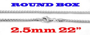 STERLING SILVER 2.5mm ITALIAN ROUND BOX CHAIN 22" NECKLACE