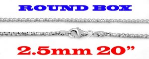 STERLING  SILVER 2.5mm ITALIAN ROUND BOX CHAIN 20" NECKLACE