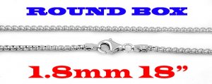 STERLING  SILVER 1.8mm ITALIAN ROUND BOX CHAIN 18" NECKLACE