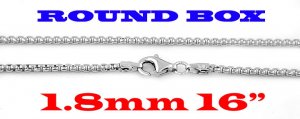 STERLING SILVER 1.8mm ITALIAN ROUND BOX CHAIN 16" NECKLACE
