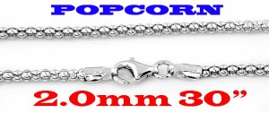 STERLING SILVER 2mm ITALY POPCORN STYLE 30" NECKLACE