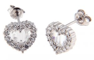 STERLING SILVER CUBIC ZIRCONIA HEART CUT STUD EARRINGS