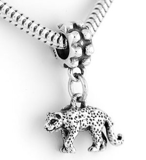STERLING SILVER DANGLING 3D CHEETAH EUROPEAN BEAD