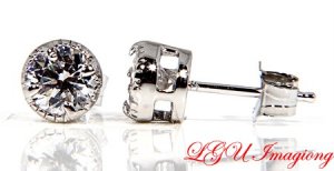 STERLING SILVER CZ ROUND STUD BASKET EARRINGS 5mm