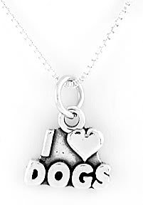 STERLING SILVER I LOVE DOGS CHARM & 16" BOX CHAIN