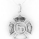 STERLING SILVER FIRE DEPARTMENT MEMBER CHARM with 16 inch NECKLACE