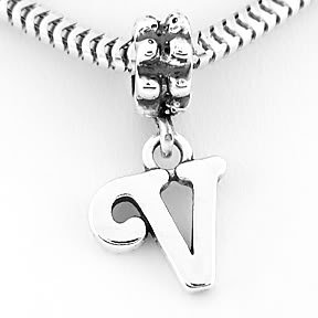 STERLING SILVER DANGLING FANCY LETTER V EUROPEAN BEAD