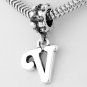 STERLING SILVER DANGLING FANCY LETTER V EUROPEAN BEAD
