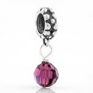 SILVER DANGLING FEBRUARY BIRTHSTONE EUROPEAN BEAD