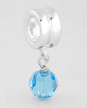 SILVER DANGLING MARCH BIRTHSTONE CZ EUROPEAN BEAD