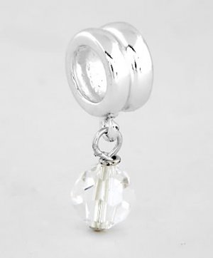 SILVER DANGLING APRIL BIRTHSTONE CZ EUROPEAN BEAD