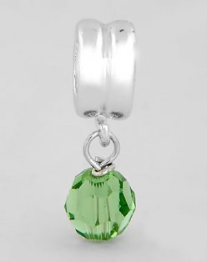 SILVER DANGLING AUGUST BIRTHSTONE CZ EUROPEAN BEAD