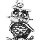 STERLING SILVER LARGE OWL SITING ON BRANCH CHARM/PENDANT