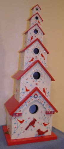 Stacking Christmas Bird House Decor with Cardinals