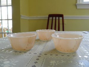 3 Fire King Peach Lustre custard cups