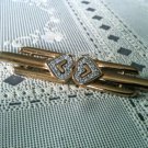 VTG Monet gold tone bar pin brooch hearts CZ art deco 80s