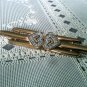 VTG Monet gold tone bar pin brooch hearts CZ art deco 80s