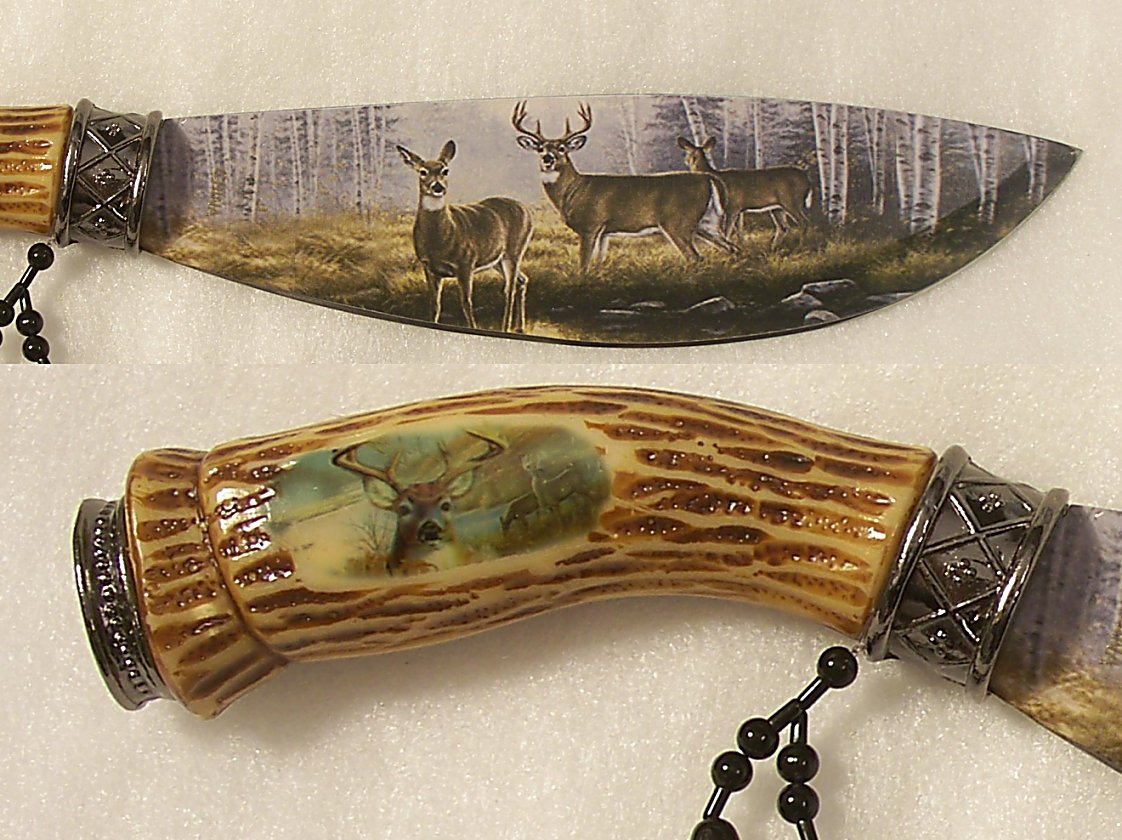 Full Set 4 Knife Indian Art Bowie Knives Wildlife Series Wt. Upright Stands