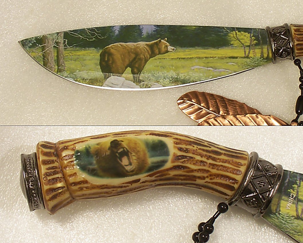 Full Set 4 Knife Indian Art Bowie Knives Wildlife Series Wt. Upright Stands