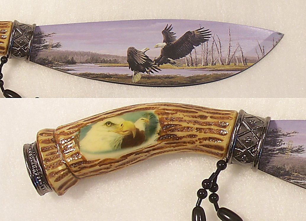 Full Set 4 Knife Indian Art Bowie Knives Wildlife Series Wt. Upright Stands