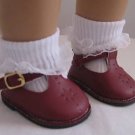 BURGUNDY T-STRAP SHOES & WHITE LACE TRIMMED SOCKS FIT BITTY BABY & BITTY TWINS