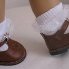 BROWN T-STRAP SHOES &  WHITE LACE TRIMMED SOCKS FIT BITTY BABY & BITTY TWINS