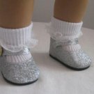 SILVER GLITTER SHOES & SOCKS FIT AMERICAN GIRL DOLLS