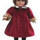 RED VELVET COAT & HAT LEOPARD TRIM FITS AMERICAN GIRL