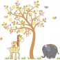 Kids vinyl wall decal Tree with Elephant Giraffe Monkey and Birds.