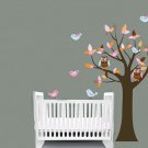 Nursery Kids tree vinyl wall decal with 2 owls and 8 birds pattern leaves