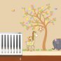 Childrens removable vinyl wall decal Tree w/ Elephant Giraffe Monkey and Birds for nursery room