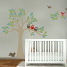 Kids tree and tree branch set vinyl wall decal with birds owls