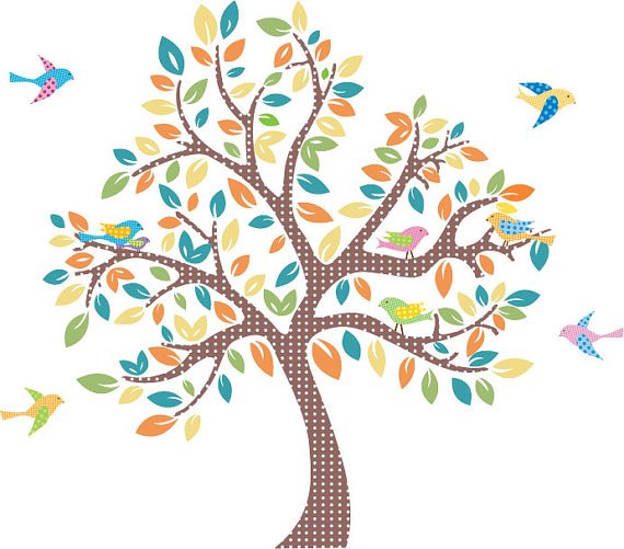 ON SALE Kids tree vinyl wall decal with 9 birds coordinate Migi Little Tree bedding by Bananafish