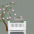 Kids swirl tree with initial monogram name with owl and birds flowers nursery vinyl wall decal