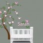 Kids swirl tree with initial monogram name with owl and birds flowers nursery vinyl wall decal