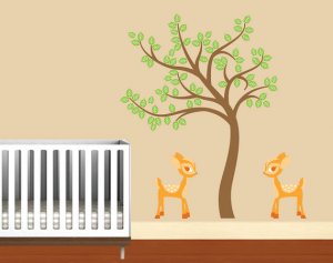 Kids tree with 2 baby deer vinyl wall decal so cute for any room or nursery