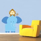childrens removable vinyl wall decal Elephant with monkey great for any nursery kids playroom