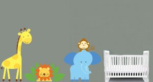 childrens removable vinyl wall decal Elephant Giraffe Monkey Lion great for any nursery playroom