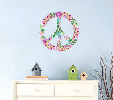 Kids Peace sign vinyl wall decal flowers leaves