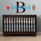 Kids initial monogram name with owls vinyl wall decal goes with zoology owls Collection