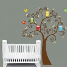 Kids tree with a set of 4 owls and birds vinyl wall decal cute for a nursery or childs room